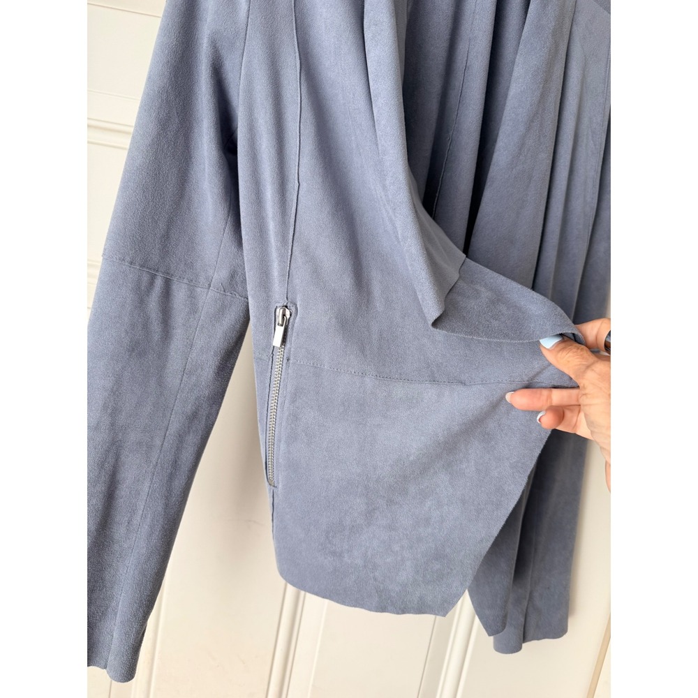 Bagatelle Blue Faux Suede Draped Open Front Waterfall Jacket Lagenlook Sz S - Picture 10 of 11